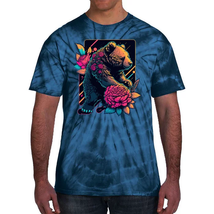 Design Featuring A Bear In Vibrant Neon Colors With A Retro Aesthetic Tie-Dye T-Shirt