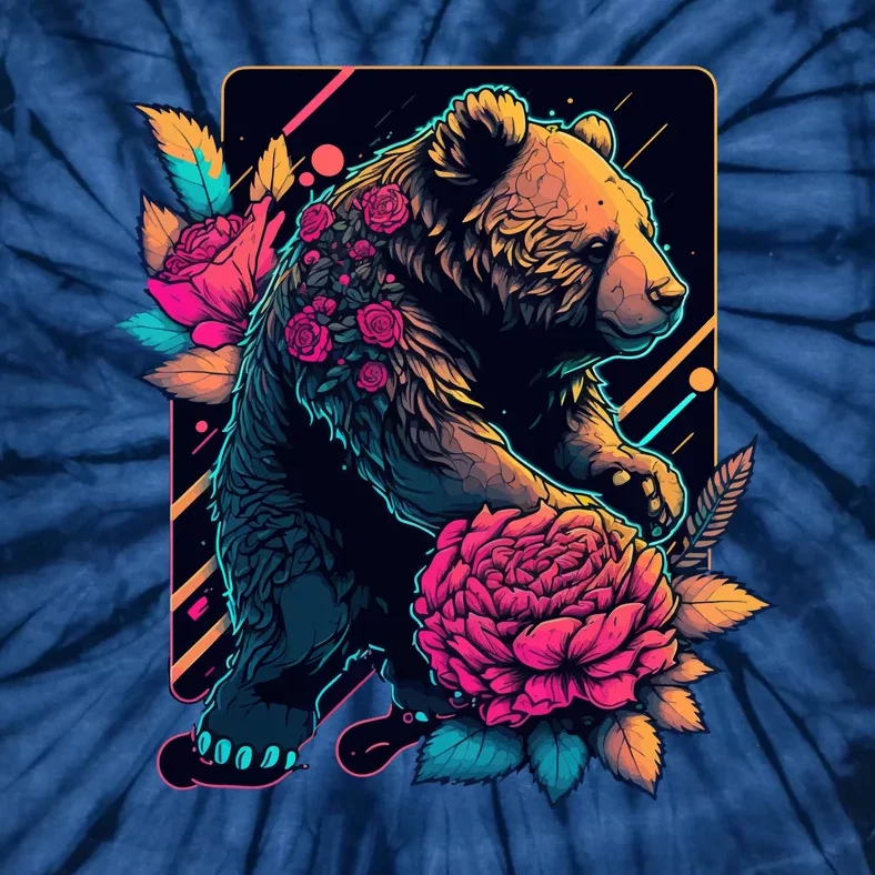 Design Featuring A Bear In Vibrant Neon Colors With A Retro Aesthetic Tie-Dye T-Shirt