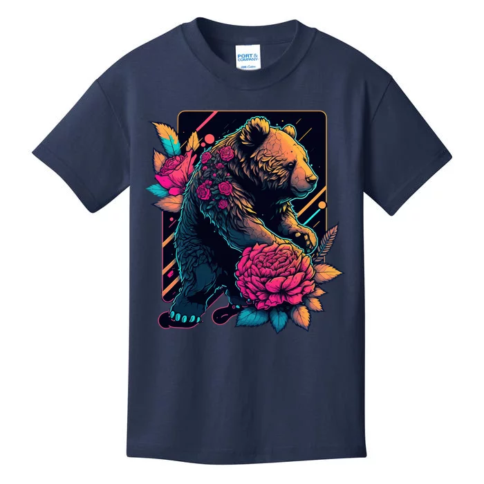 Design Featuring A Bear In Vibrant Neon Colors With A Retro Aesthetic Kids T-Shirt