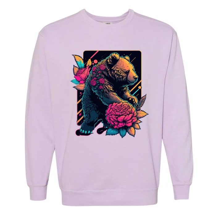 Design Featuring A Bear In Vibrant Neon Colors With A Retro Aesthetic Garment-Dyed Sweatshirt