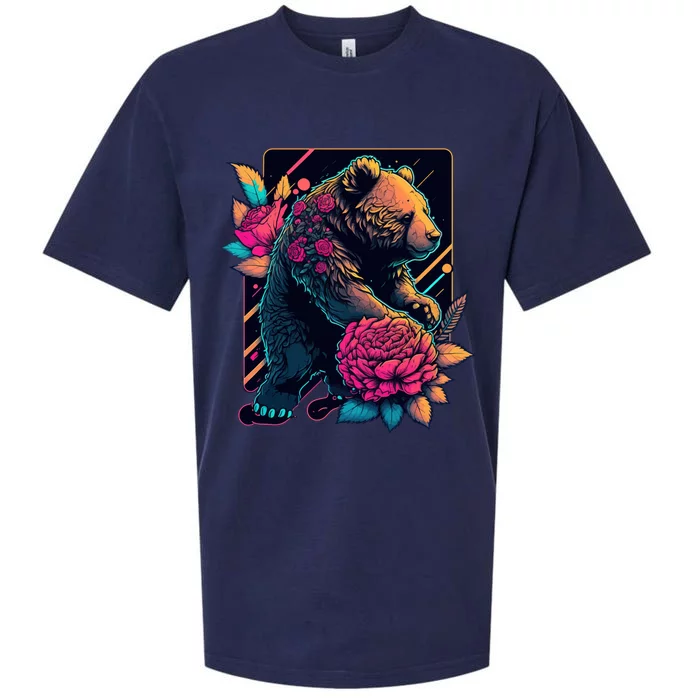 Design Featuring A Bear In Vibrant Neon Colors With A Retro Aesthetic Sueded Cloud Jersey T-Shirt