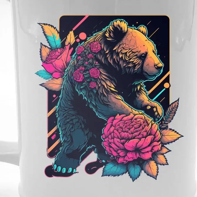 Design Featuring A Bear In Vibrant Neon Colors With A Retro Aesthetic Front & Back Beer Stein