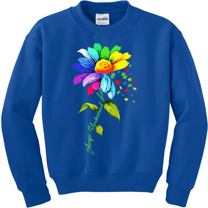 Daisy Floral Autism Awareness Accept Understand Love Mom Kids Sweatshirt