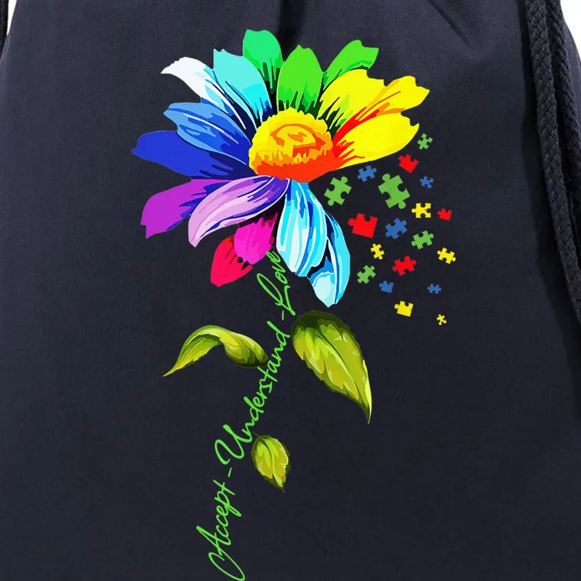 Daisy Floral Autism Awareness Accept Understand Love Mom Drawstring Bag