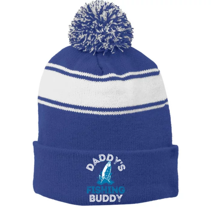 Daddy's Fishing Buddy Young Fisherman Father's Day Gift Stripe Pom Pom Beanie