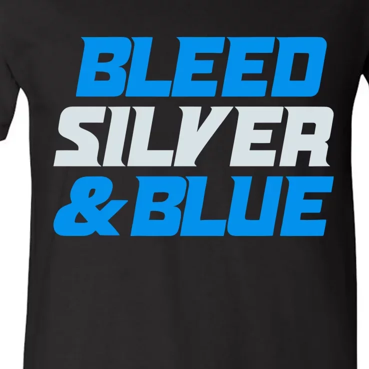 Detroit Football Bleed Silver & Blue V-Neck T-Shirt