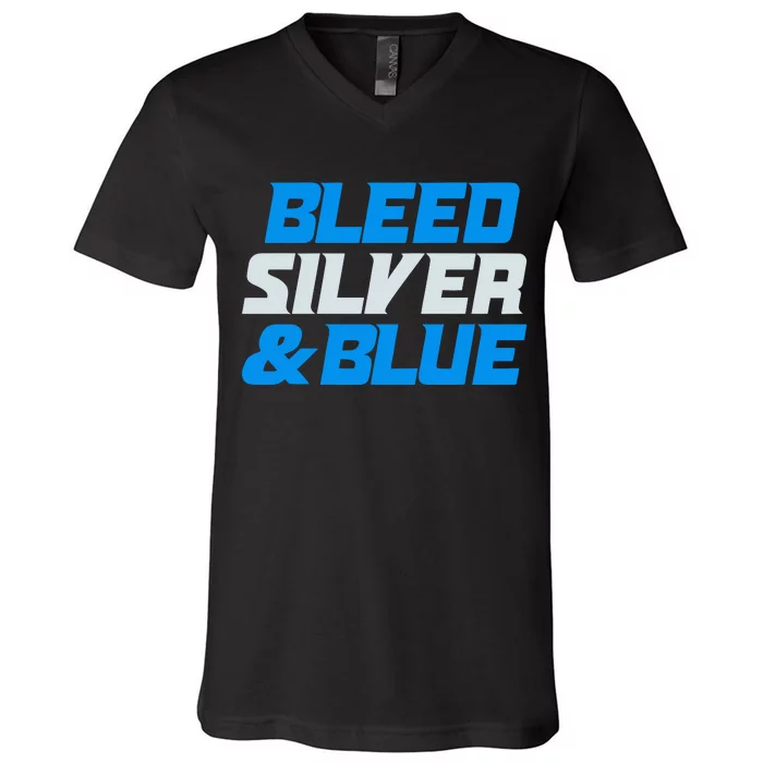 Detroit Football Bleed Silver & Blue V-Neck T-Shirt