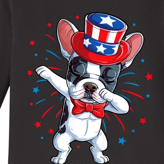 Dabbing French Bulldog 4th Of July Usa Flag Baby Long Sleeve Bodysuit