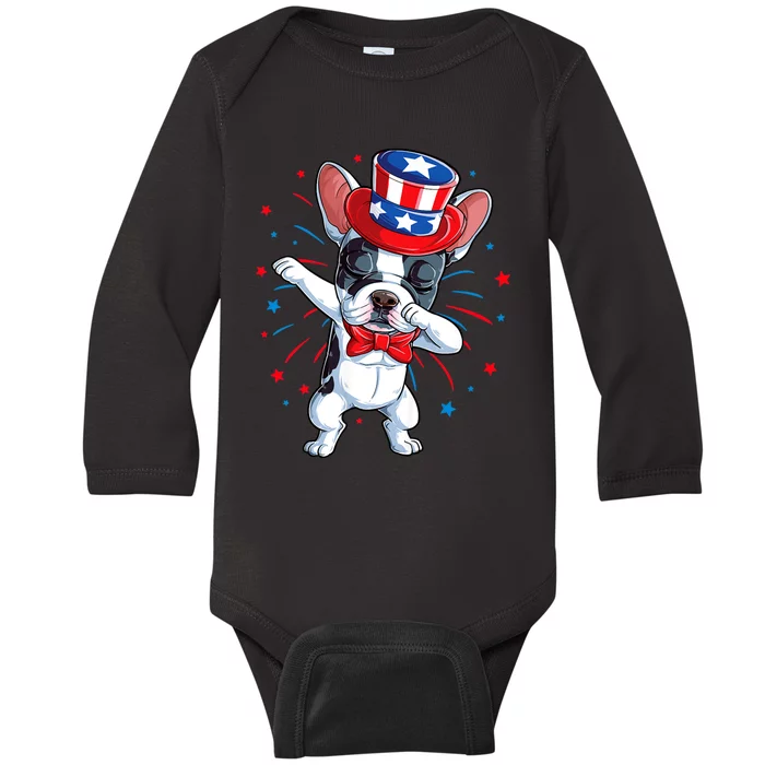 Dabbing French Bulldog 4th Of July Usa Flag Baby Long Sleeve Bodysuit