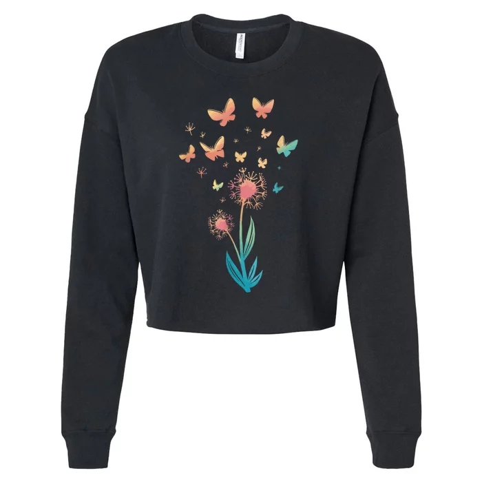 Dandelion Flower Butterfly For Butterfly Lover Summer Cropped Pullover Crew