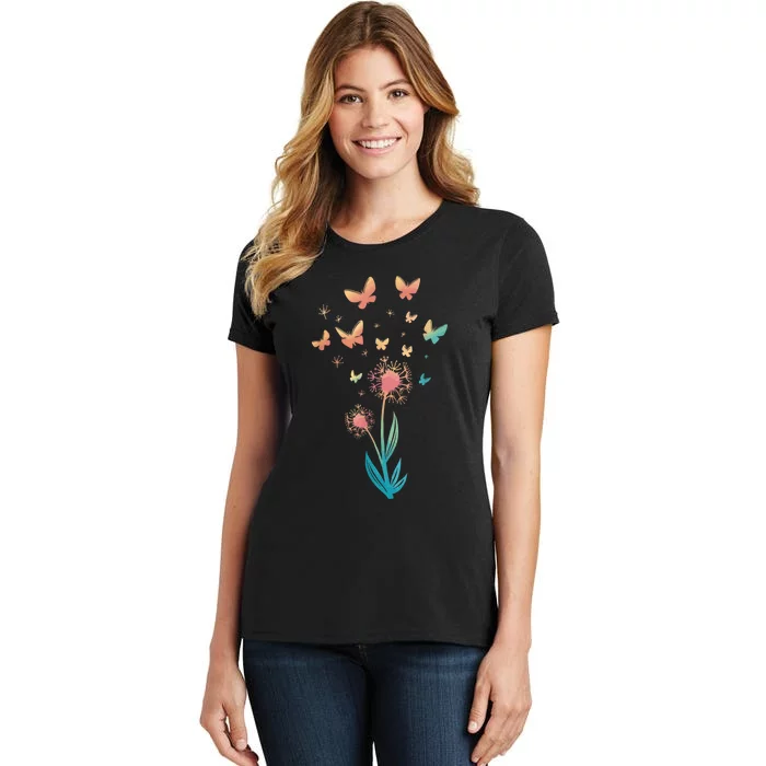 Dandelion Flower Butterfly For Butterfly Lover Summer Women's T-Shirt