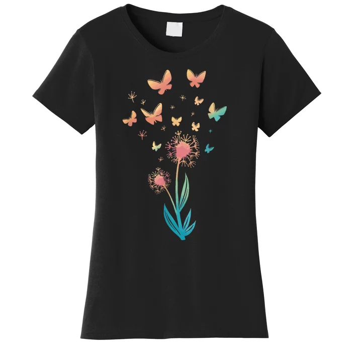 Dandelion Flower Butterfly For Butterfly Lover Summer Women's T-Shirt