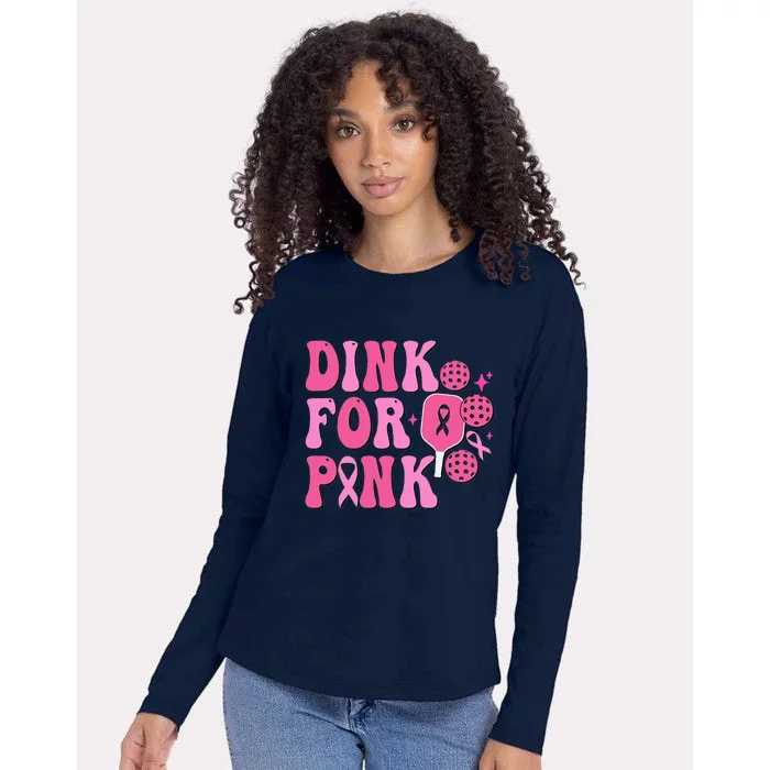 Dink For Breast Cancer Awareness Pickleball Ribbon Womens Cotton Relaxed Long Sleeve T-Shirt