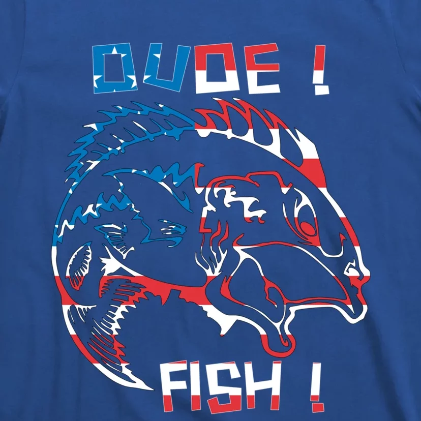 Dude! Fish! Bass American Flag Tee Gift T-Shirt