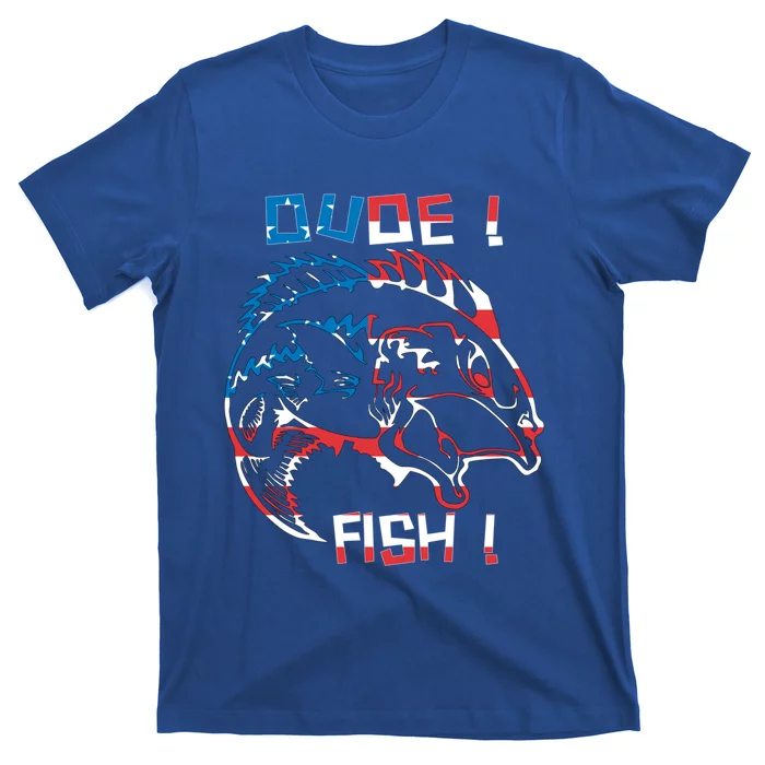 Dude! Fish! Bass American Flag Tee Gift T-Shirt