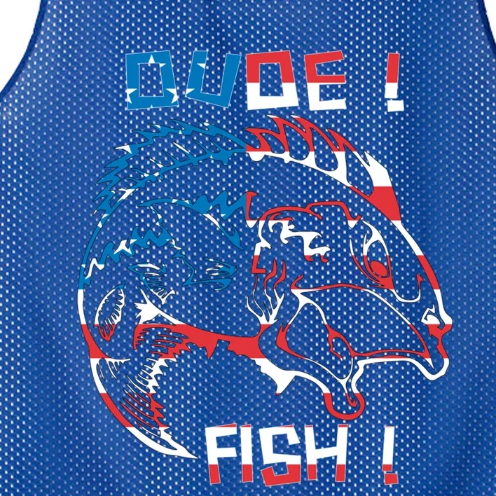 Dude! Fish! Bass American Flag Tee Gift Mesh Reversible Basketball Jersey Tank