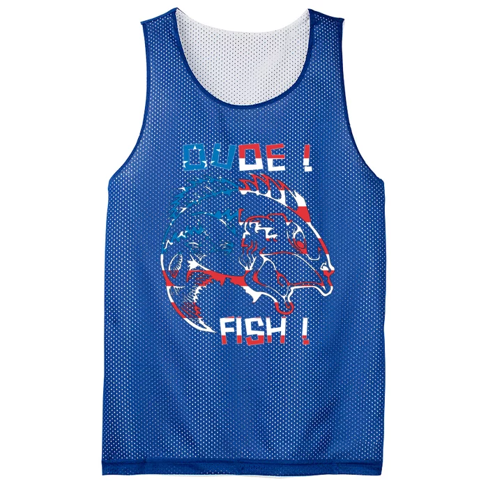 Dude! Fish! Bass American Flag Tee Gift Mesh Reversible Basketball Jersey Tank