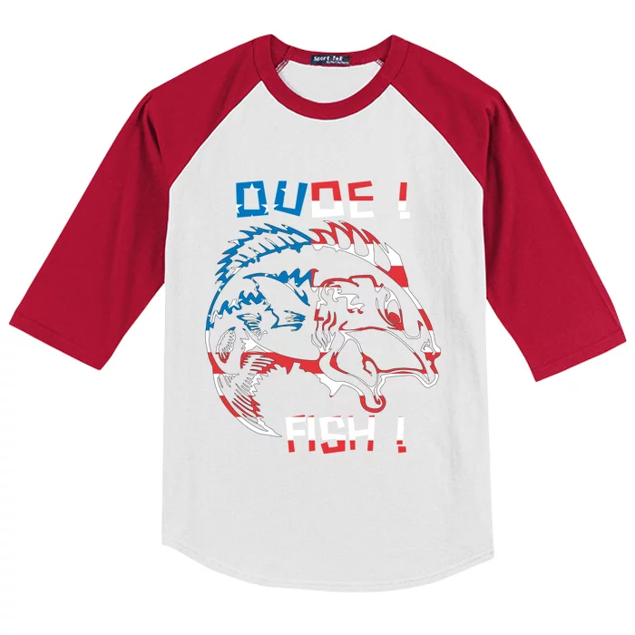 Dude! Fish! Bass American Flag Tee Gift Kids Colorblock Raglan Jersey