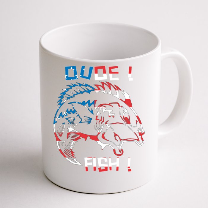 Dude! Fish! Bass American Flag Tee Gift Front & Back Coffee Mug