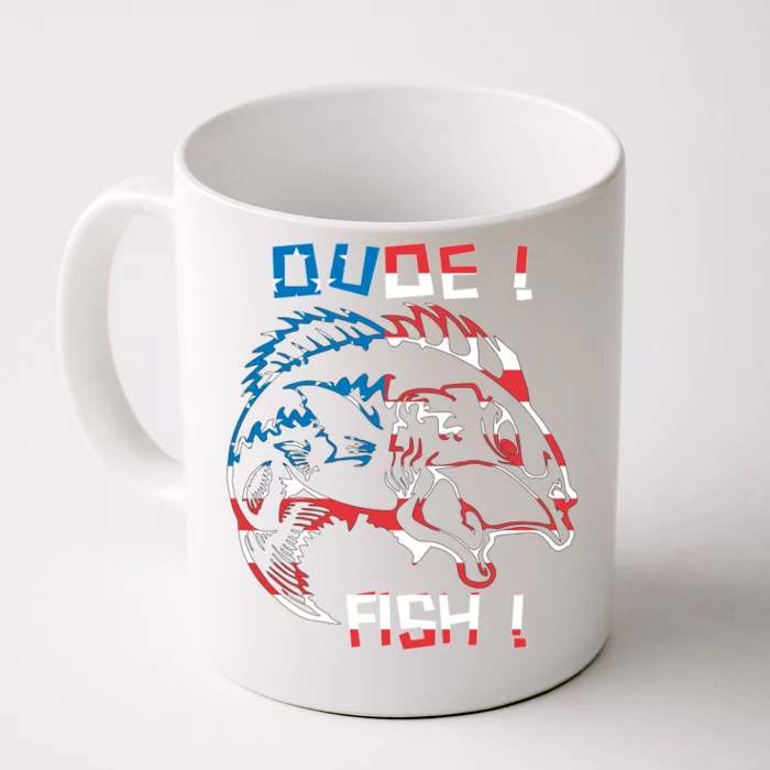 Dude! Fish! Bass American Flag Tee Gift Front & Back Coffee Mug