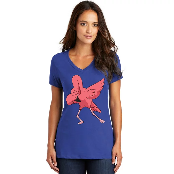 Dabbing Flamingo Bird Cute Flamingo Pink Funny Gift Women's V-Neck T-Shirt