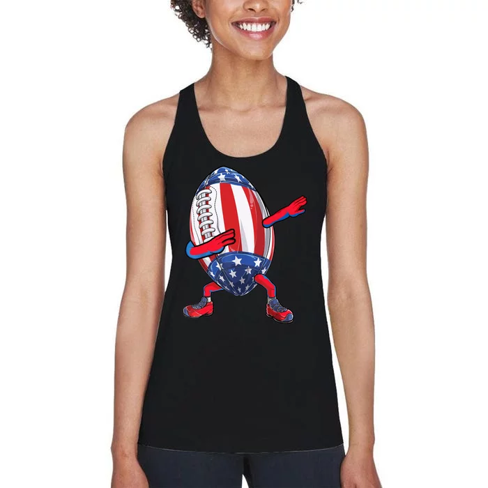 Dabbing Football Ball Vintage American Football 4th of July Women's Racerback Tank