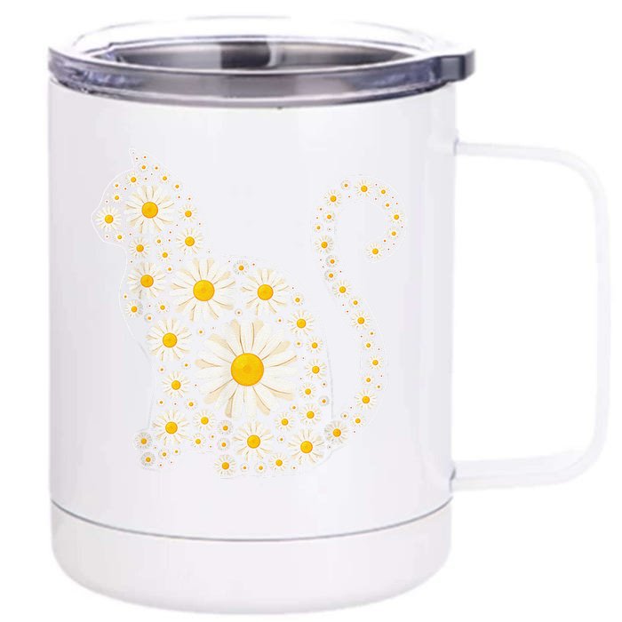 Daisy Flower Cat Mothers Day Daisy Flowers Lover Cat Mom Front & Back 12oz Stainless Steel Tumbler Cup