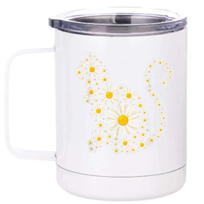 Daisy Flower Cat Mothers Day Daisy Flowers Lover Cat Mom Front & Back 12oz Stainless Steel Tumbler Cup