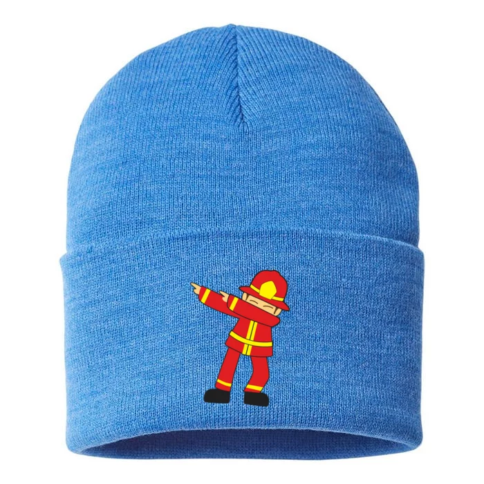 Dabbing Firefighter Cute Dancing Firefighter Gift Funny Gift Sustainable Knit Beanie