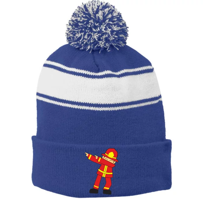 Dabbing Firefighter Cute Dancing Firefighter Gift Funny Gift Stripe Pom Pom Beanie