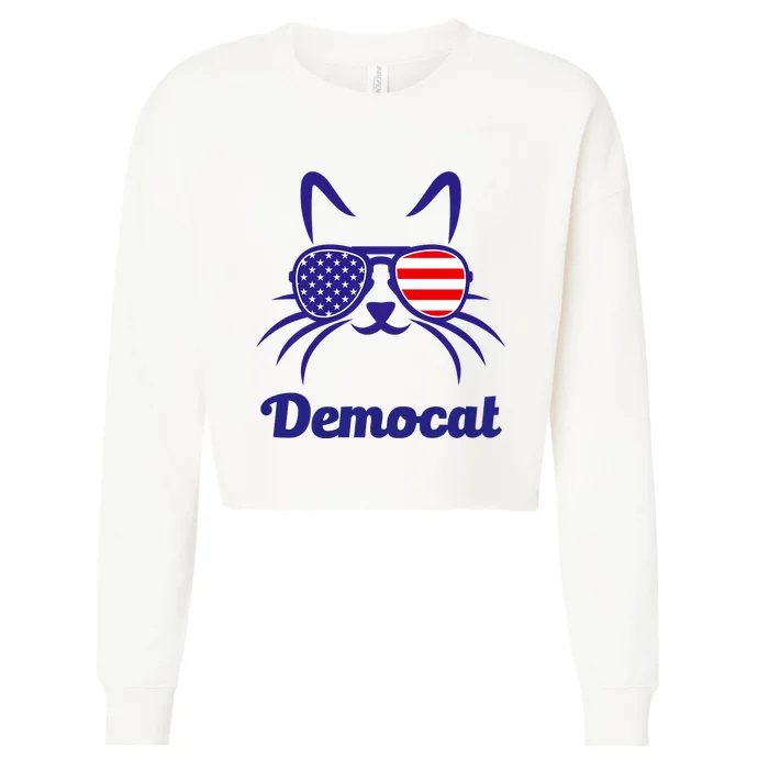 Democat Funny Cat Ladies For Kamala Cropped Pullover Crew