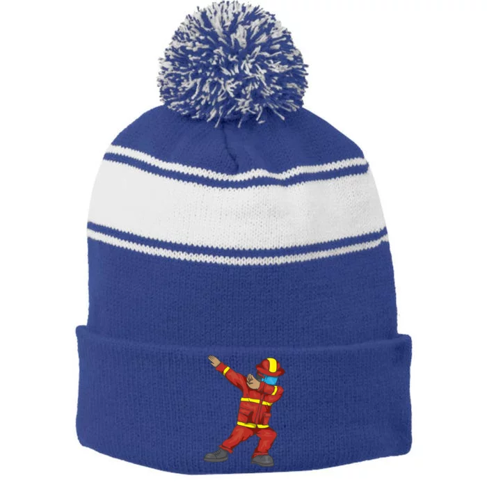 Dabbing Firefighter Cute Dancing Firefighter Gift Funny Gift Stripe Pom Pom Beanie