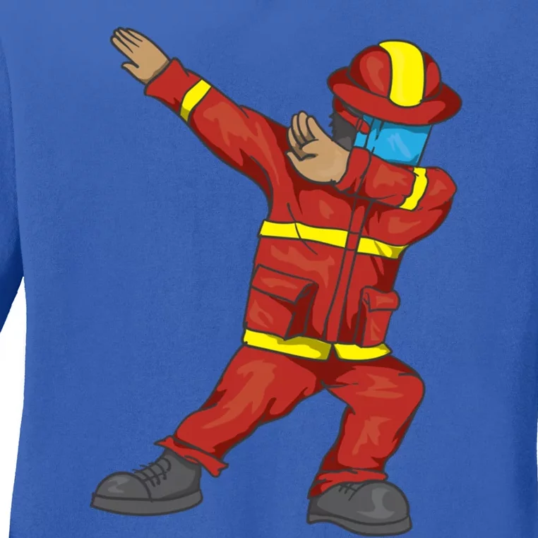 Dabbing Firefighter Cute Dancing Firefighter Gift Funny Gift Ladies Long Sleeve Shirt