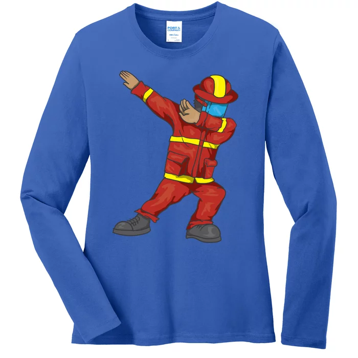 Dabbing Firefighter Cute Dancing Firefighter Gift Funny Gift Ladies Long Sleeve Shirt