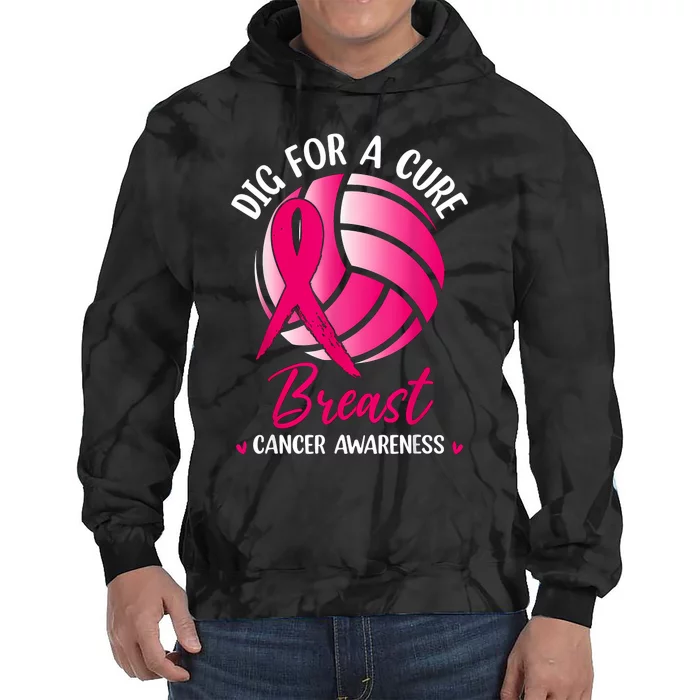 Dig For Cure Ribbon Volleyball Breast Cancer Awareness Tie Dye Hoodie