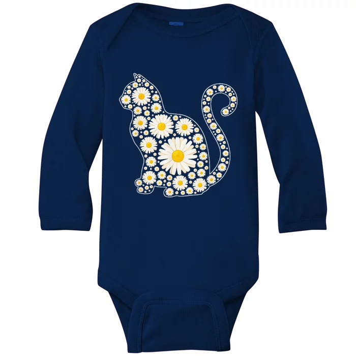 Daisy Flower Cat Mothers Day Daisy Flowers Lover Cat Mom Baby Long Sleeve Bodysuit