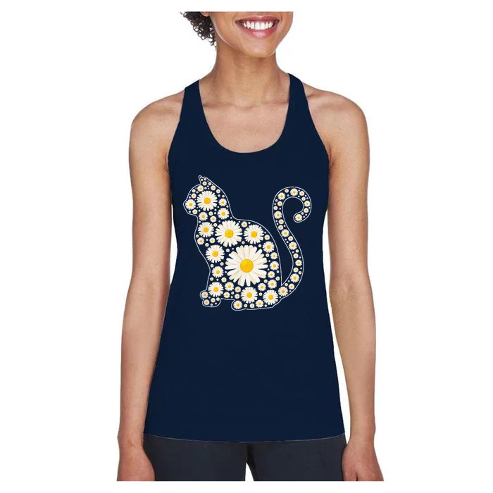 Daisy Flower Cat Mothers Day Daisy Flowers Lover Cat Mom Women's Racerback Tank