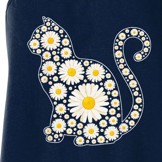 Daisy Flower Cat Mothers Day Daisy Flowers Lover Cat Mom Women's Racerback Tank