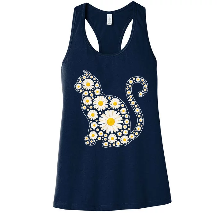 Daisy Flower Cat Mothers Day Daisy Flowers Lover Cat Mom Women's Racerback Tank