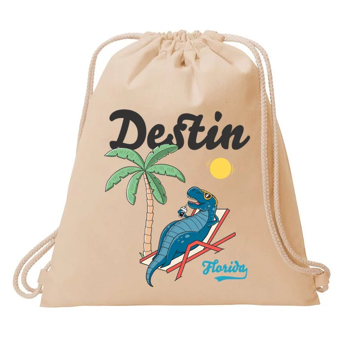 Destin Florida Cool Gift Beach Dinosaur Tgiftrex Family Vacation Gift Drawstring Bag