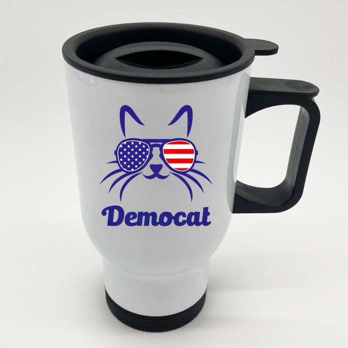 Democat Funny Cat Ladies For Kamala Harris Democrat Lady Front & Back Stainless Steel Travel Mug