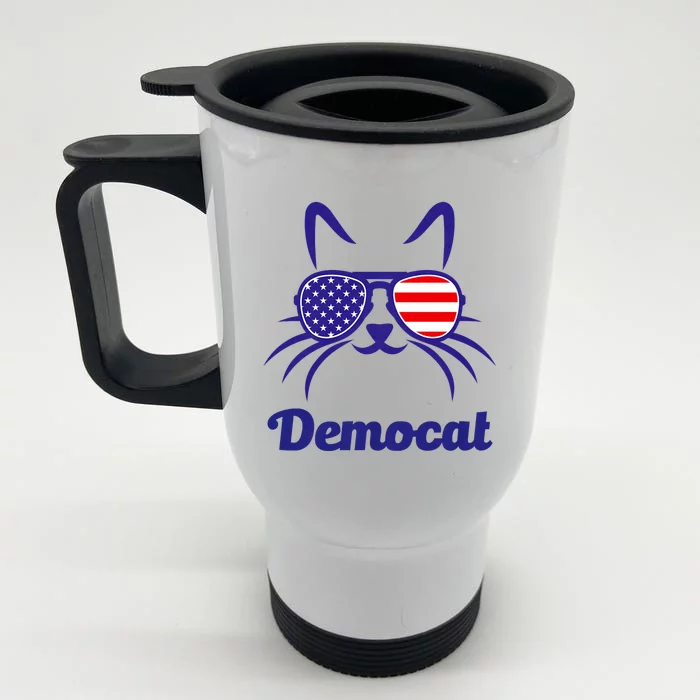 Democat Funny Cat Ladies For Kamala Harris Democrat Lady Front & Back Stainless Steel Travel Mug