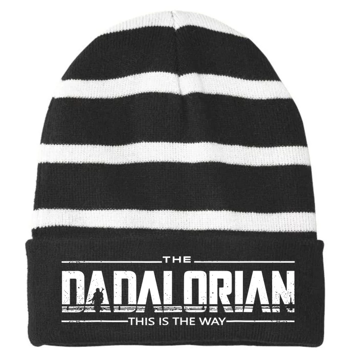 Dadalorian Fathers Day Dad Gift Idea Striped Beanie with Solid Band