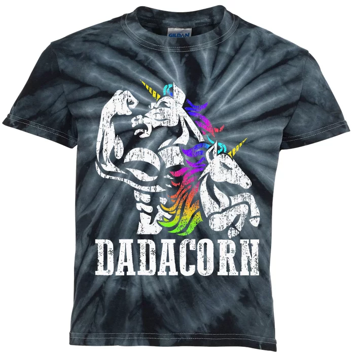 Dadacorn Fathers Day Gift For Dad Of Unicorn Daughter Kids Tie-Dye T-Shirt