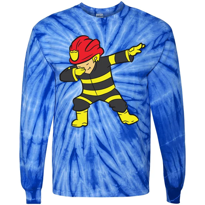 Dabbing Firefighter Dabbing Fire Fire Dab Gift Tie-Dye Long Sleeve Shirt