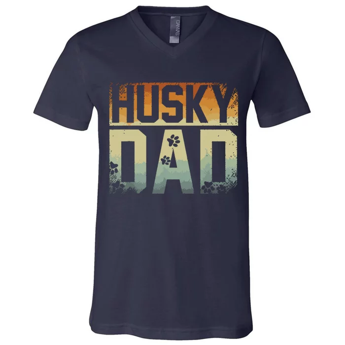 Daddy Fathers Day Pet Husky Dad Dog Lover Siberian Husky V-Neck T-Shirt