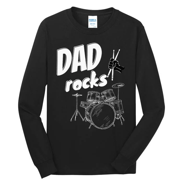 Dad Fathers Day Drum Kit Drums Music Gift Idea Tall Long Sleeve T-Shirt