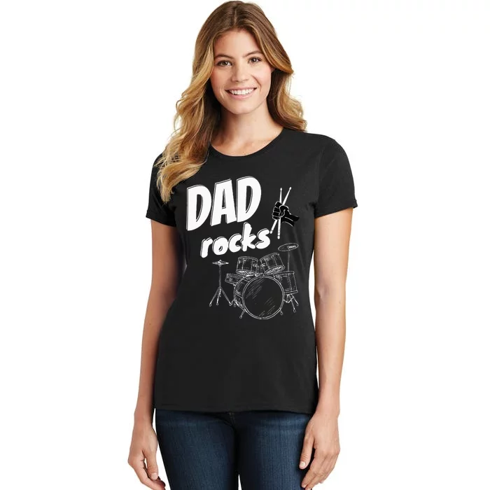 Dad Fathers Day Drum Kit Drums Music Gift Idea Women's T-Shirt