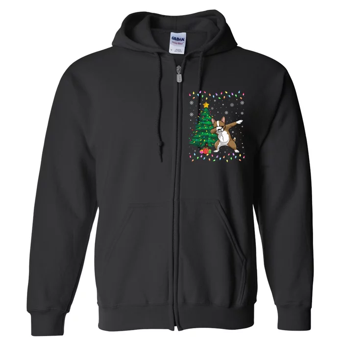 Dabbing Frenchie Dog Xmas Tree Lights Ugly Christmas Full Zip Hoodie