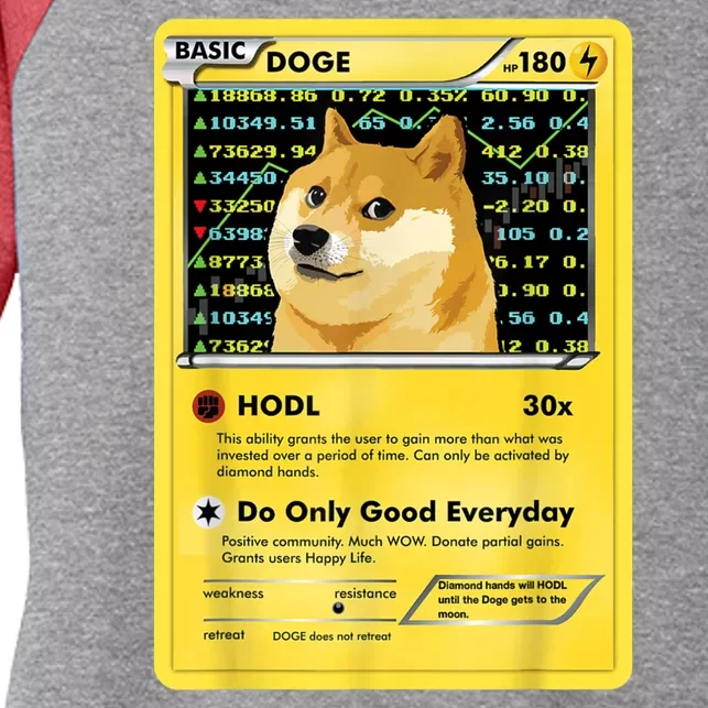 Dogecoin Funny Doge HODL Card Crypto Meme Dog Women's Tri-Blend 3/4-Sleeve Raglan Shirt